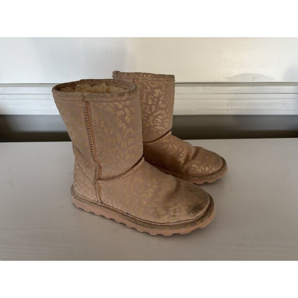 Other - BEARPAW Boots Size 1 Youth Girls Pink Leopard Sherpa Lined Boots Kids